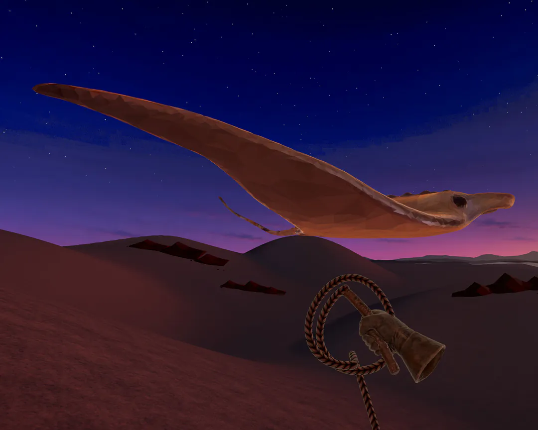 Signal Dunes in the game: a caravan wagon on a dune at dusk
