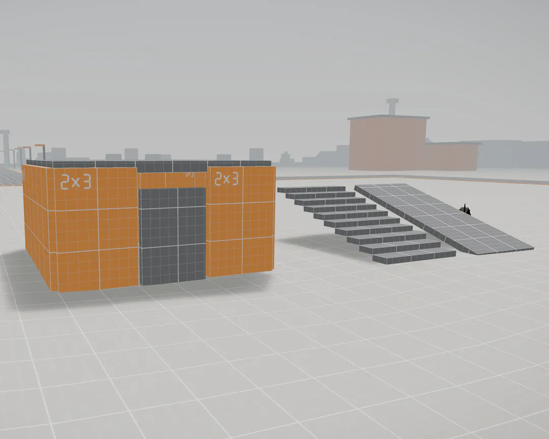 The Template in the game: a grey hut on a grey floor