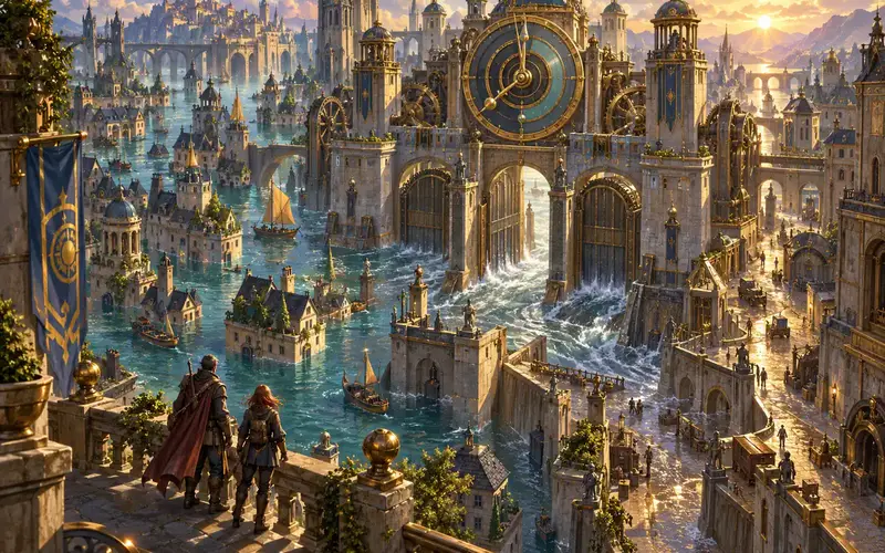 Concept art for The Clockwork Tide, an idea for a shard
