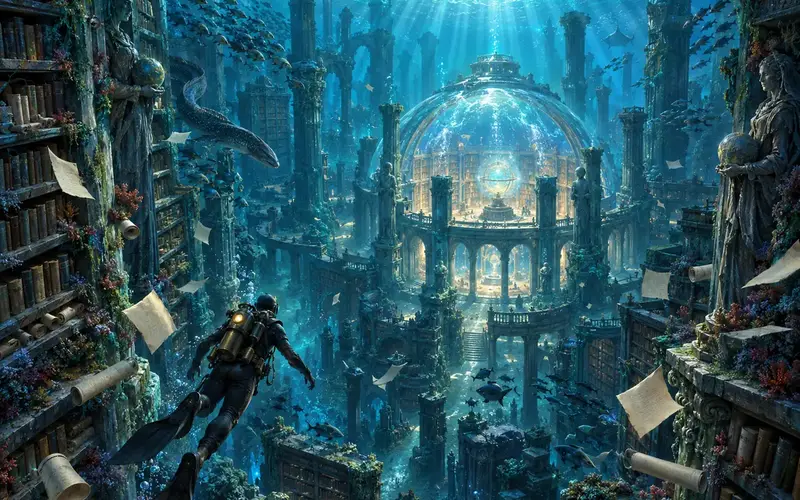 Concept art for The Drowned Archive, an idea for a shard