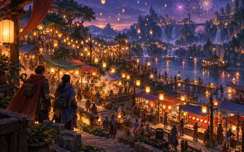 Concept art for Lantern Night Market, an idea for a shard