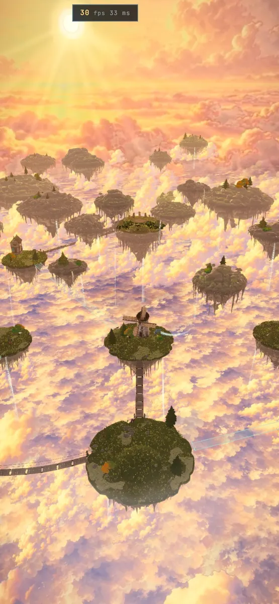 Sky Reach in the game: floating islands over a sea of cloud