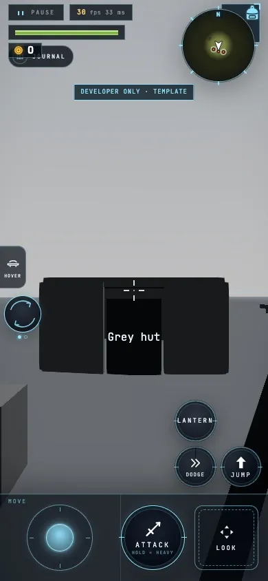 The Template in the game: a grey hut on a grey floor